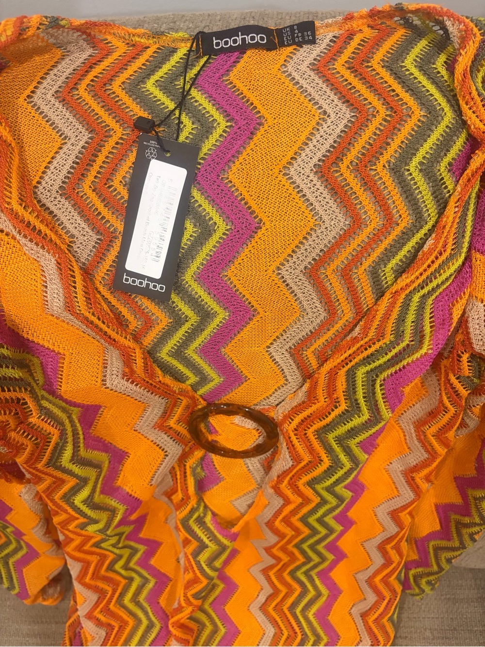 boohoo Orange Multi Zigzag Crochet Tunic